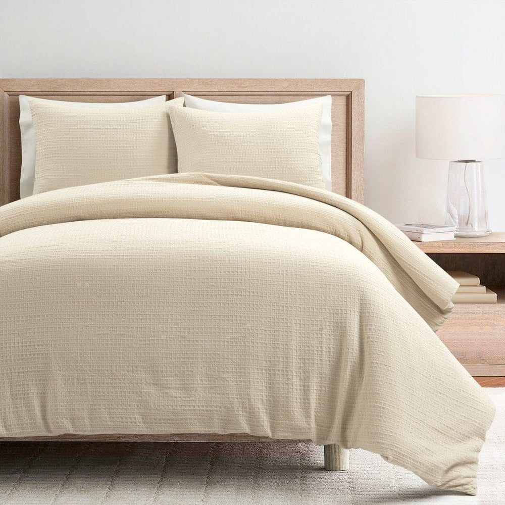 Haniya Solid Waffle Woven Cotton Textured Duvet Cover Set - Quahog Bay Bedding