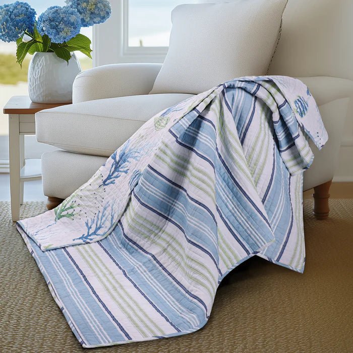 Harbor Bay Quilted Throw Blanket - Nautical & Coastal Throw Blankets - Quahog Bay Bedding