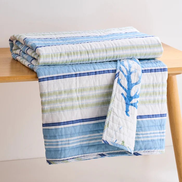 Harbor Bay Quilted Throw Blanket - Nautical & Coastal Throw Blankets - Quahog Bay Bedding