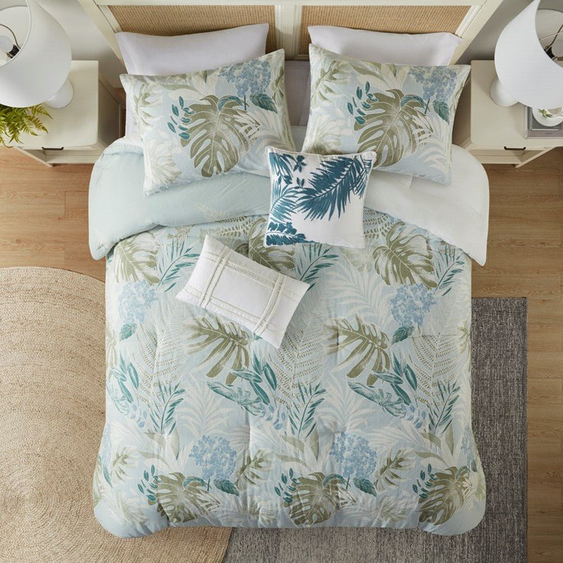 Harbor House Kiawah Island Coastal Cotton Comforter Set with Throw Pillow 6PC - Blue - Quahog Bay Bedding