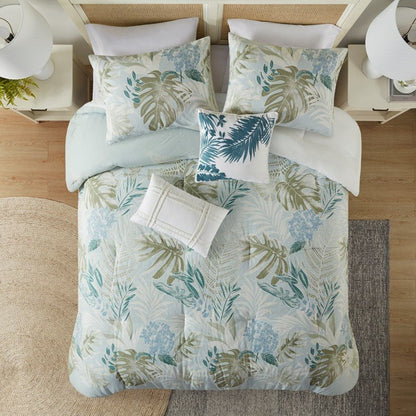 Harbor House Kiawah Island Coastal Cotton Comforter Set with Throw Pillow 6PC - Blue - Quahog Bay Bedding