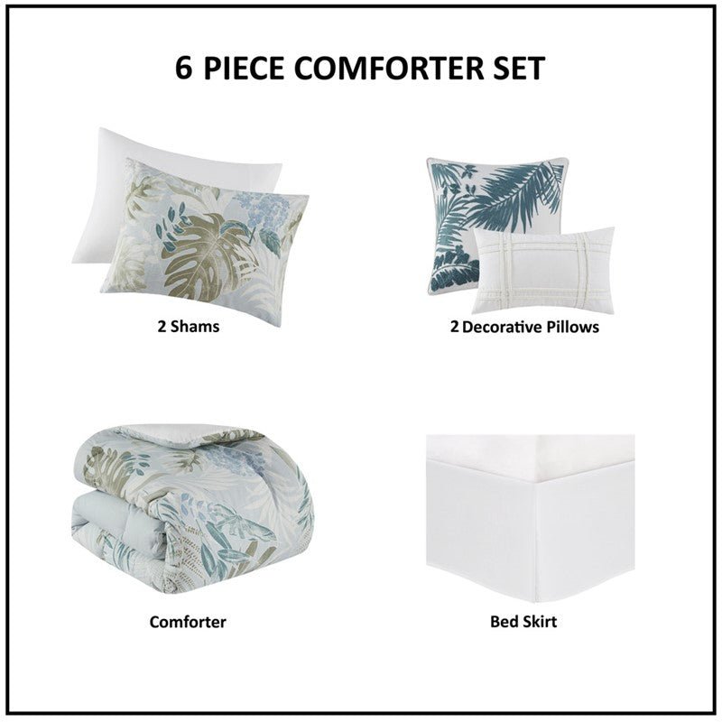 Harbor House Kiawah Island Coastal Cotton Comforter Set with Throw Pillow 6PC - Blue - Quahog Bay Bedding