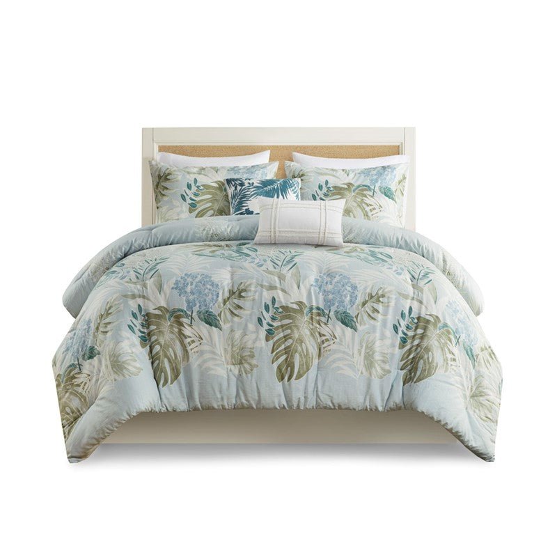 Harbor House Kiawah Island Coastal Cotton Comforter Set with Throw Pillow 6PC - Blue - Quahog Bay Bedding