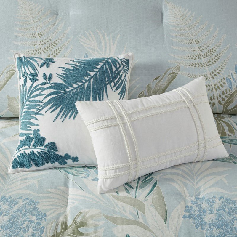 Harbor House Kiawah Island Coastal Cotton Comforter Set with Throw Pillow 6PC - Blue - Quahog Bay Bedding