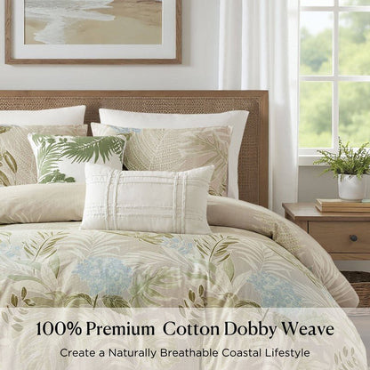 Harbor House Kiawah Island Coastal Cotton Comforter Set with Throw Pillow 6PC - Taupe - Quahog Bay Bedding