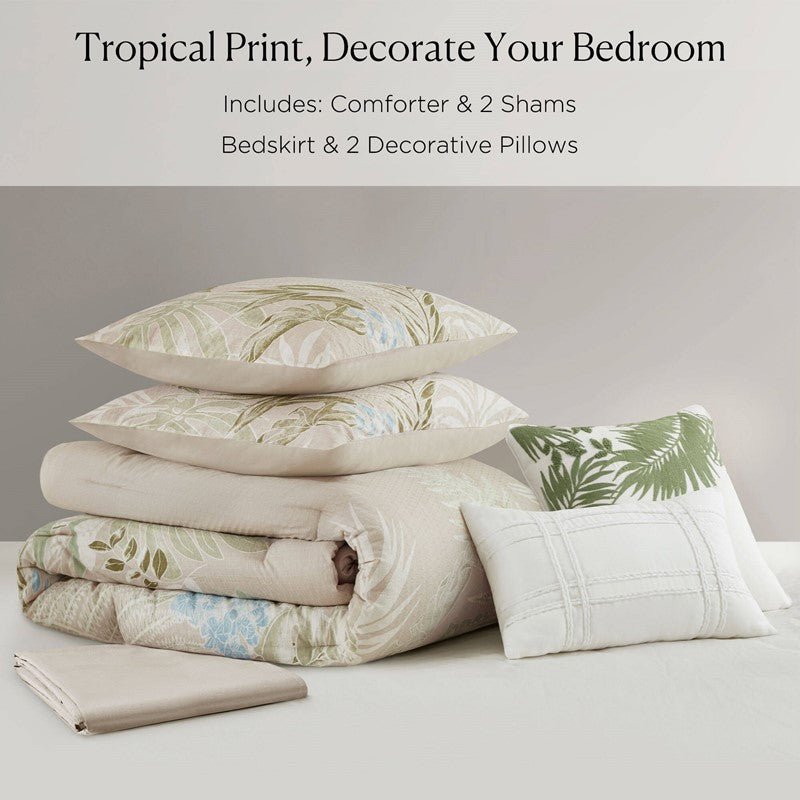 Harbor House Kiawah Island Coastal Cotton Comforter Set with Throw Pillow 6PC - Taupe - Quahog Bay Bedding