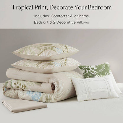 Harbor House Kiawah Island Coastal Cotton Comforter Set with Throw Pillow 6PC - Taupe - Quahog Bay Bedding