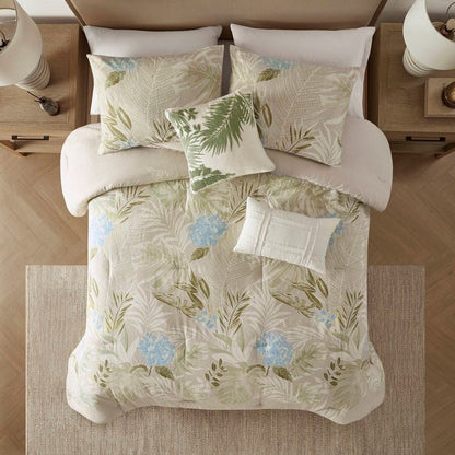 Harbor House Kiawah Island Coastal Cotton Comforter Set with Throw Pillow 6PC - Taupe - Quahog Bay Bedding