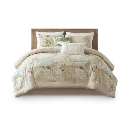 Harbor House Kiawah Island Coastal Cotton Comforter Set with Throw Pillow 6PC - Taupe - Quahog Bay Bedding