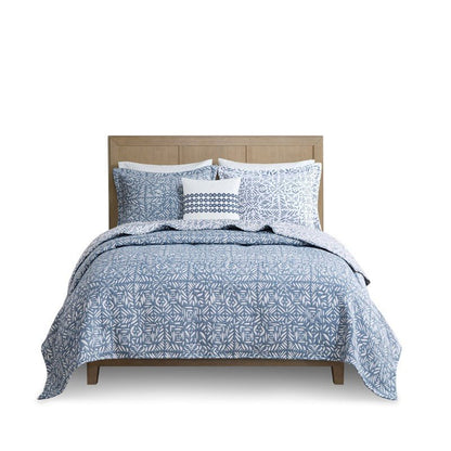Harmony 4PC Oversized Reversible Coastal Quilt Set with Throw Pillow - Quahog Bay Bedding