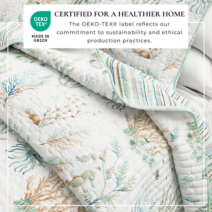 Coastal Pastel Coral Cotton Quilt Set - Coral Themed Bedding Sets