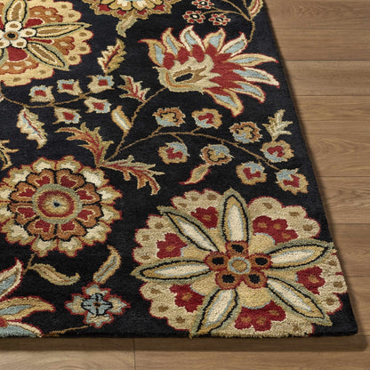 Heaters Black Floral Wool Carpet - Quahog Bay Bedding