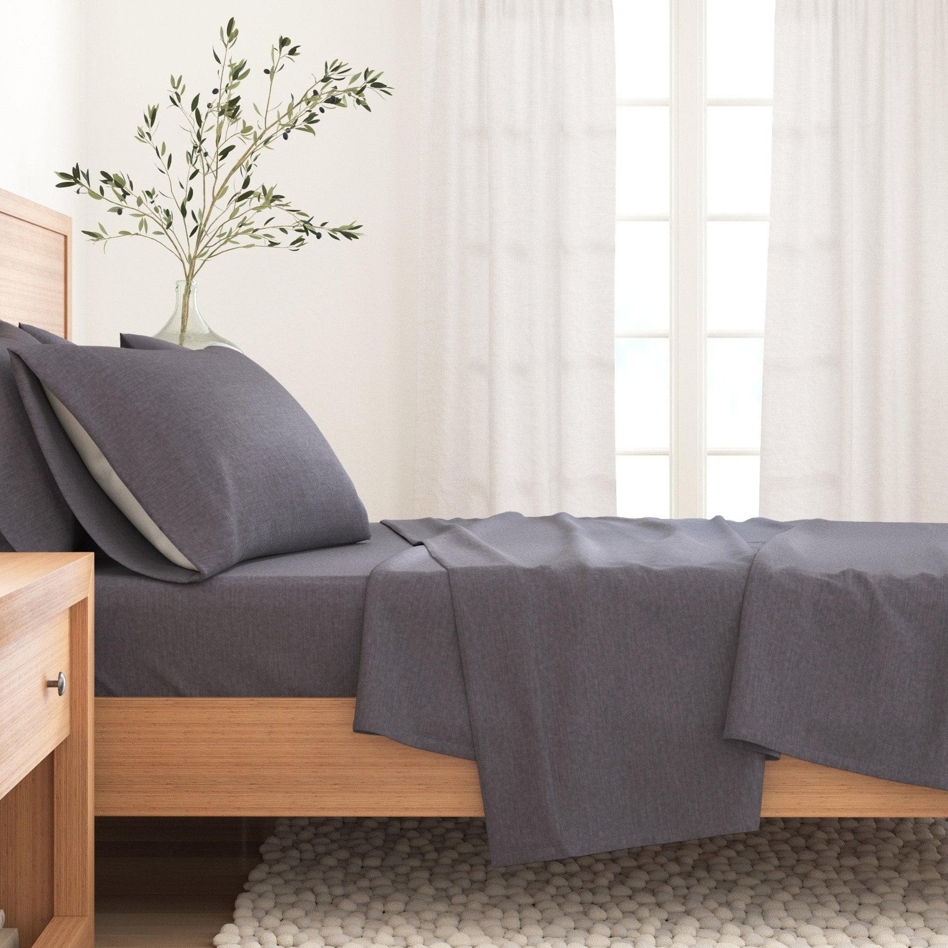 Heathered Solid Cotton Blend Flannel Sheets - Solid Cotton Flannel Sheets - Quahog Bay Bedding