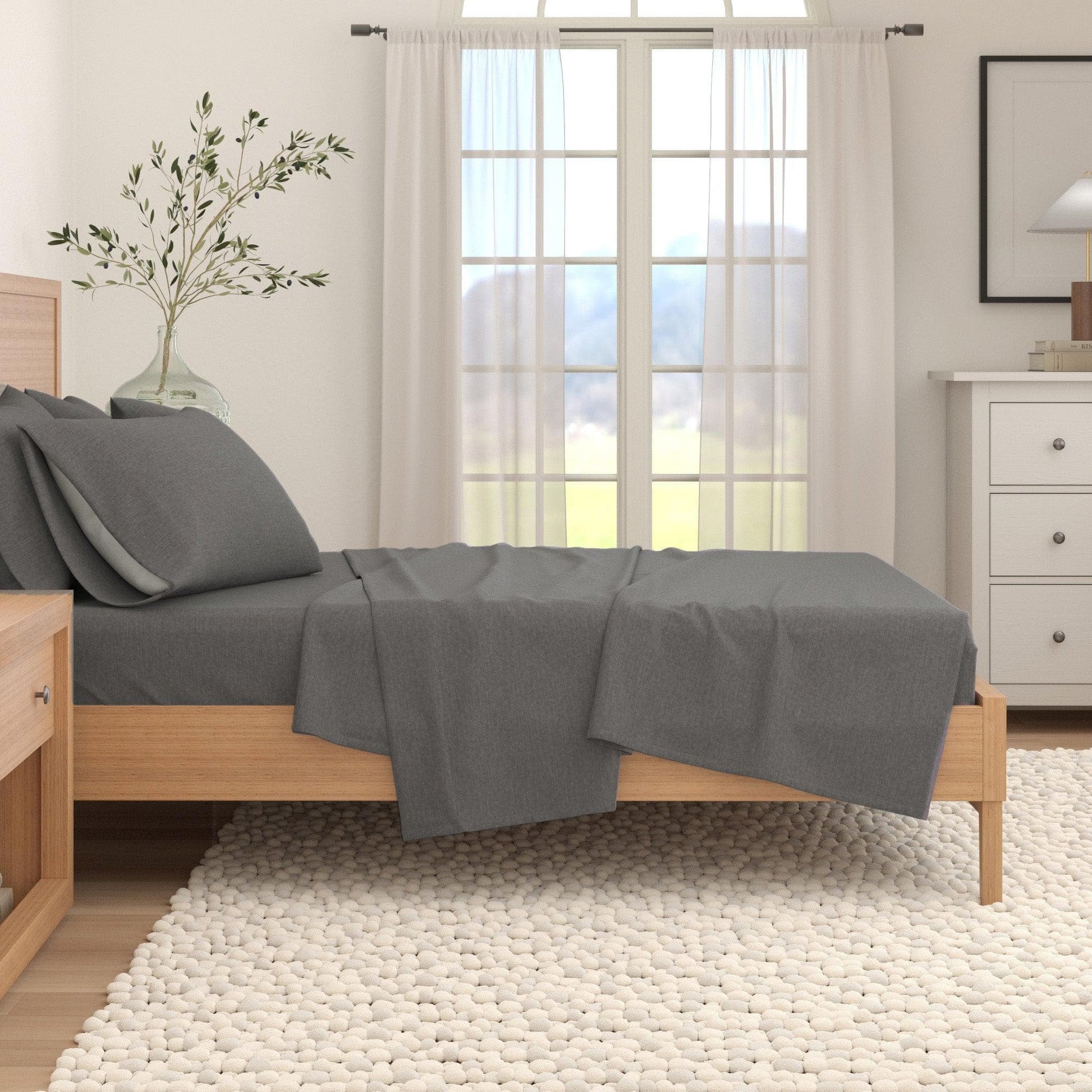 Heathered Solid Cotton Blend Flannel Sheets - Solid Cotton Flannel Sheets - Quahog Bay Bedding