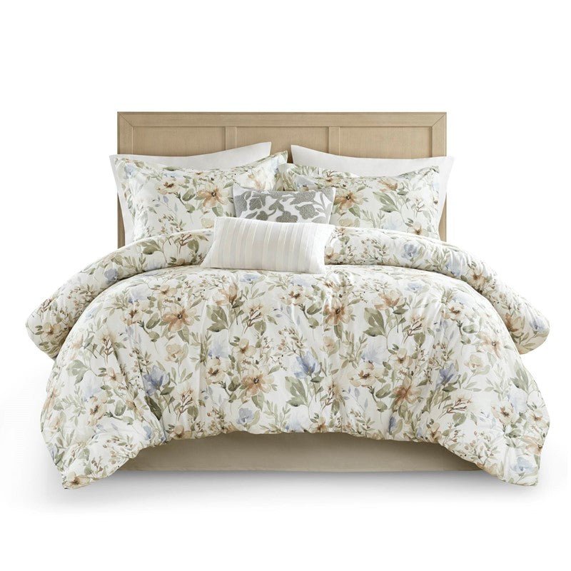 Herbal 5 Piece Cotton Sateen Print Duvet Set - Quahog Bay Bedding