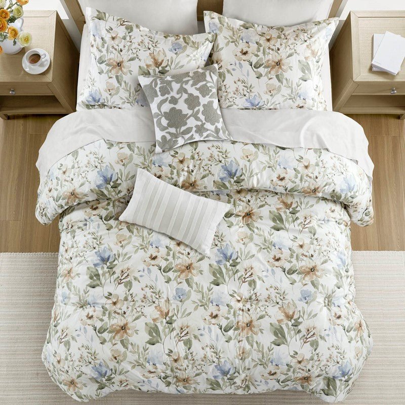 Herbal 6 Piece Cotton Sateen Print Oversized Comforter Set - Quahog Bay Bedding