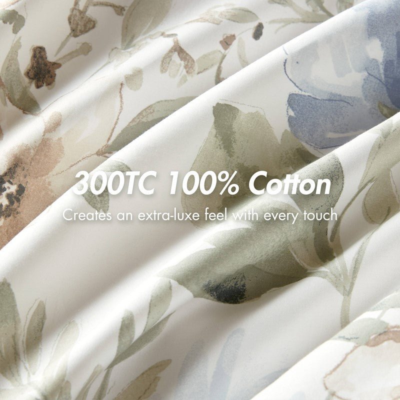 Herbal 6 Piece Cotton Sateen Print Oversized Comforter Set - Quahog Bay Bedding
