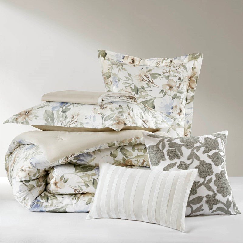 Herbal 6 Piece Cotton Sateen Print Oversized Comforter Set - Quahog Bay Bedding