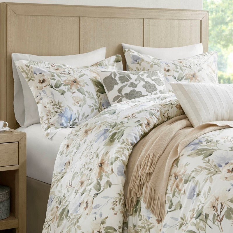 Herbal 6 Piece Cotton Sateen Print Oversized Comforter Set - Quahog Bay Bedding