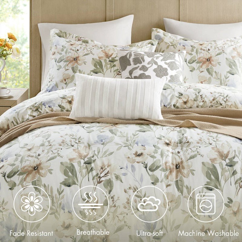 Herbal 6 Piece Cotton Sateen Print Oversized Comforter Set - Quahog Bay Bedding