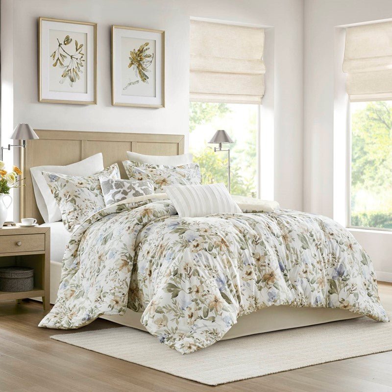 Herbal 6 Piece Cotton Sateen Print Oversized Comforter Set - Quahog Bay Bedding