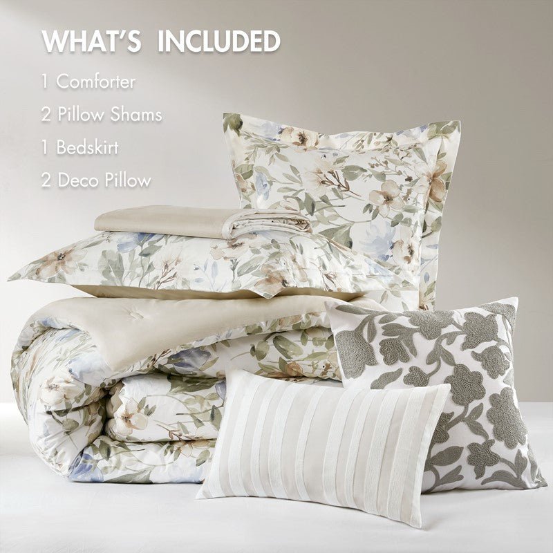 Herbal 6 Piece Cotton Sateen Print Oversized Comforter Set - Quahog Bay Bedding
