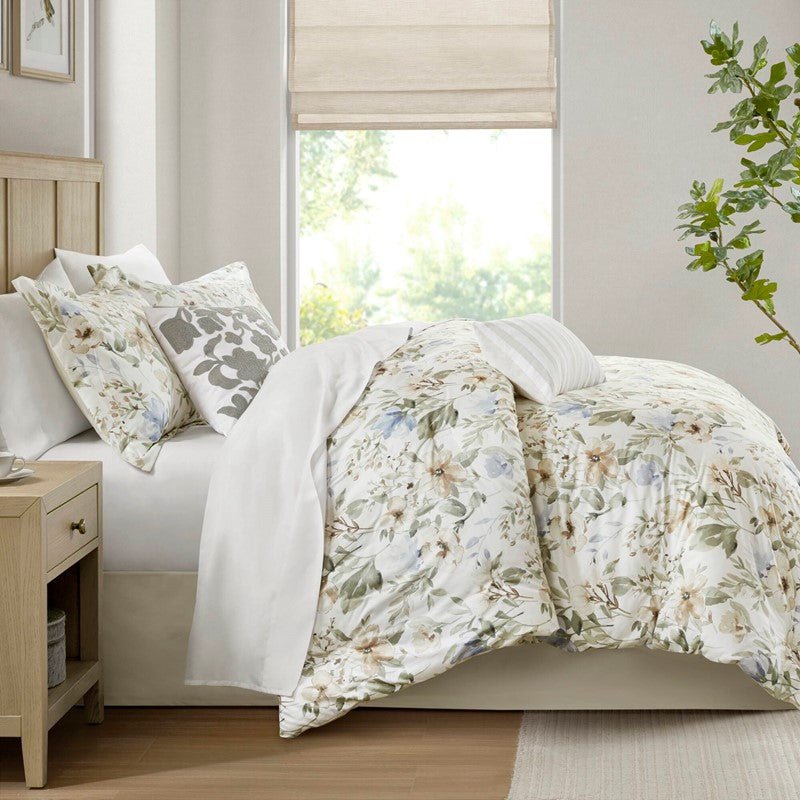 Herbal 6 Piece Cotton Sateen Print Oversized Comforter Set - Quahog Bay Bedding