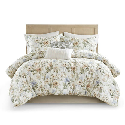 Herbal 6 Piece Cotton Sateen Print Oversized Comforter Set - Quahog Bay Bedding