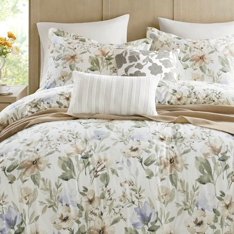 Herbal 6 Piece Cotton Sateen Print Oversized Comforter Set - Quahog Bay Bedding
