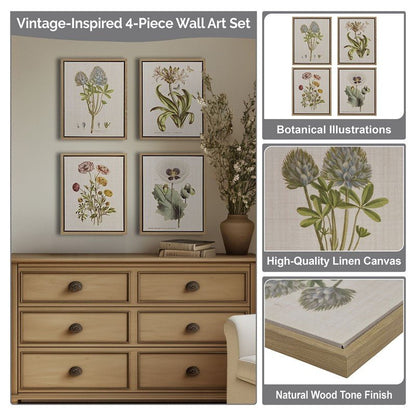 Herbal Botany 4 - piece Botanical Illustration Framed Canvas Wall Art Set - Quahog Bay Bedding