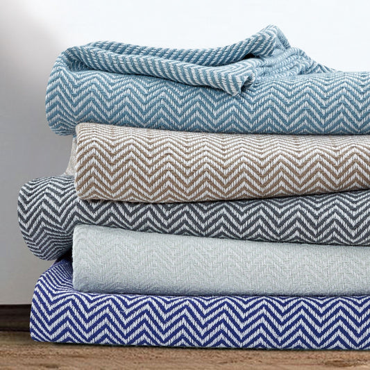 Luxury 100% Cotton Yarn Dyed Herringbone Blanket - Quahog Bay Bedding