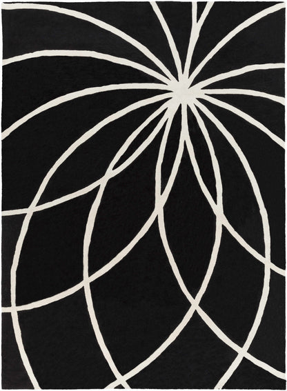 Davison Black Geometric Wool Carpet
