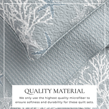 Fenwick Teal Coral Quilt Set - Coastal Quilts