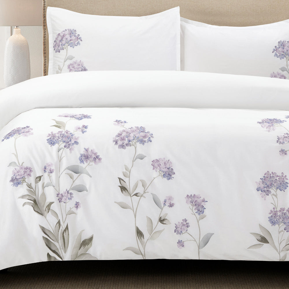 Hydrangea Floral 100% Cotton Embroidered Duvet Cover Set - Quahog Bay Bedding