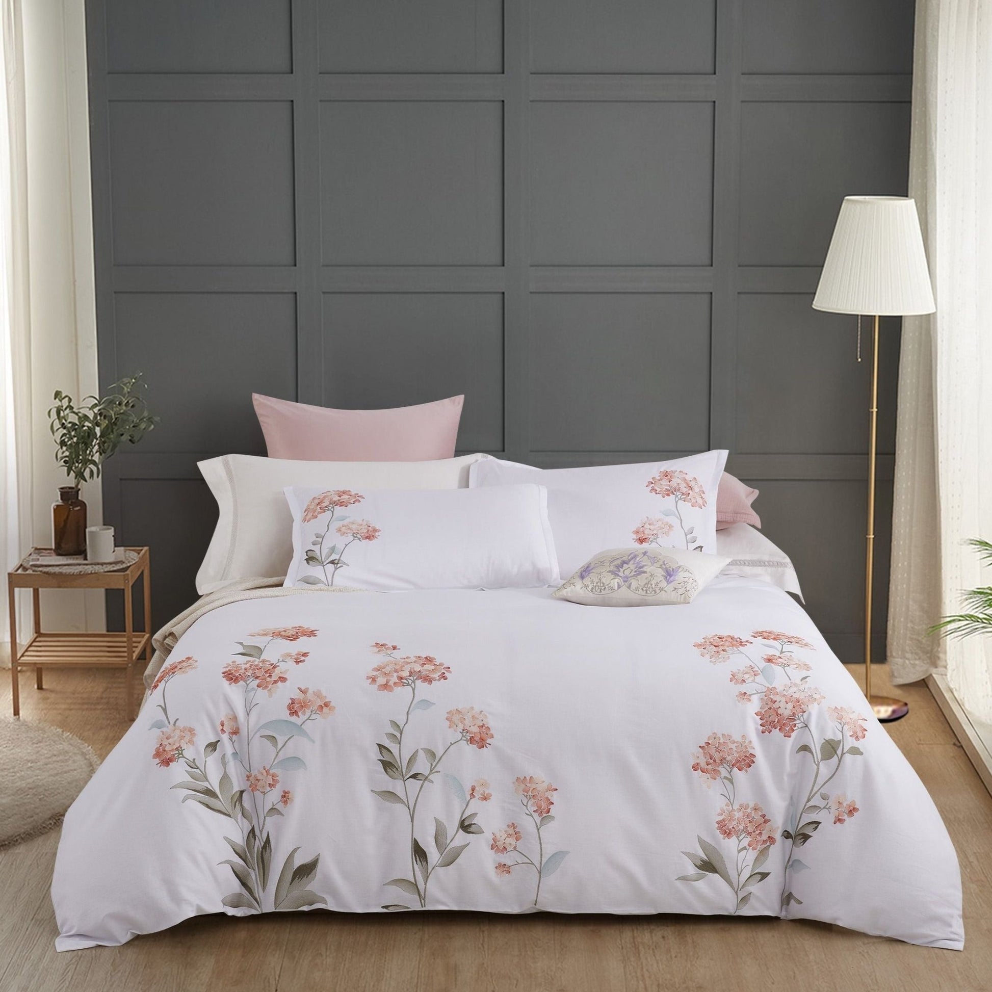 Hydrangea Floral 100% Cotton Embroidered Duvet Cover Set - Quahog Bay Bedding