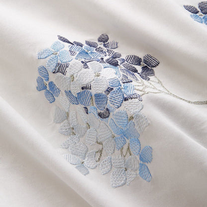Hydrangea Floral 100% Cotton Embroidered Duvet Cover Set