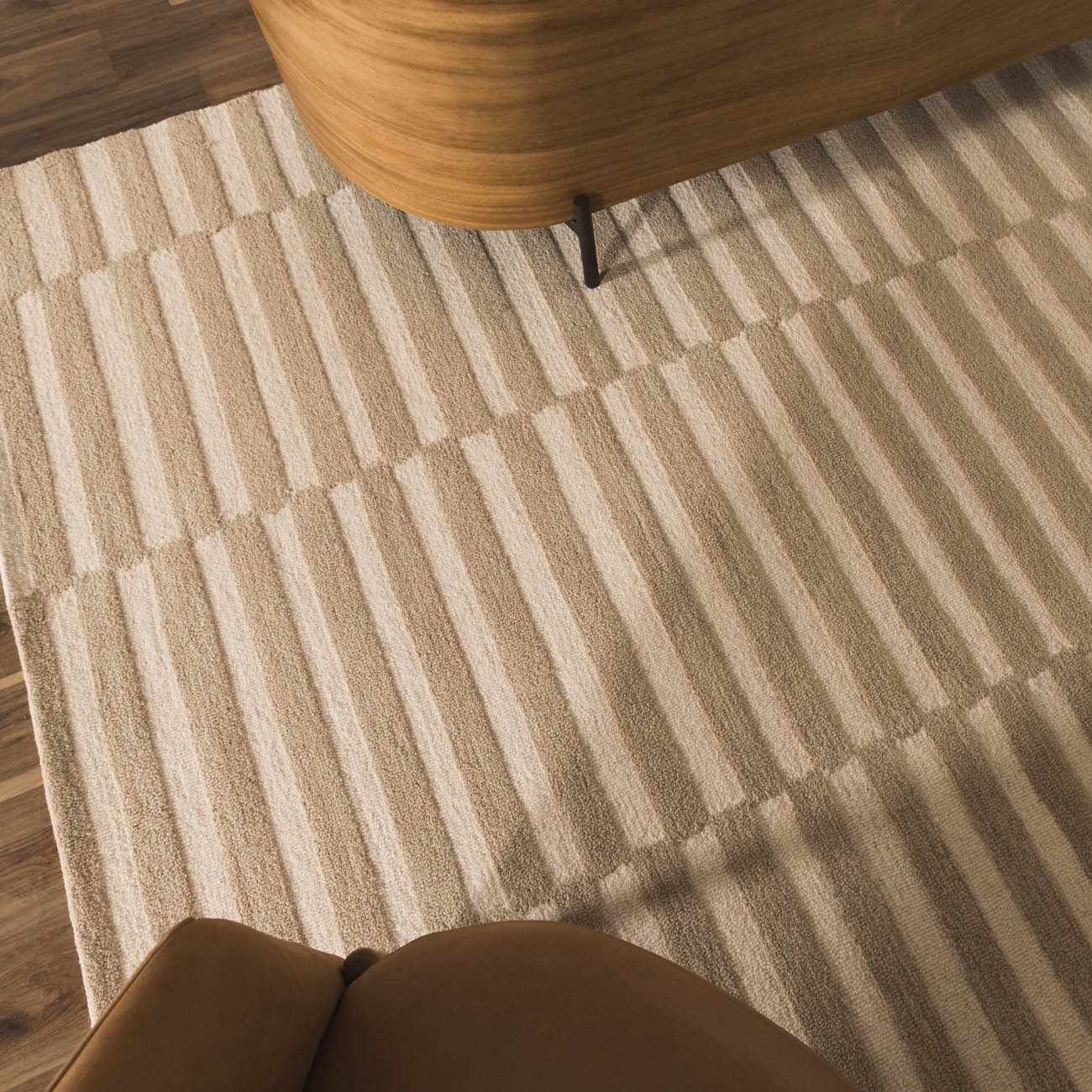 Idaho Broken - Striped Beige Area Rug | Our PNW Home X Livabliss - Quahog Bay Bedding