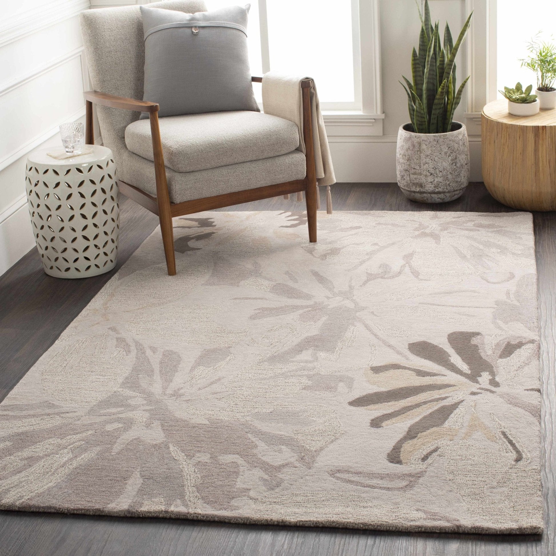 Ilfeld Athena Gray Floral Wool Rug - Quahog Bay Bedding