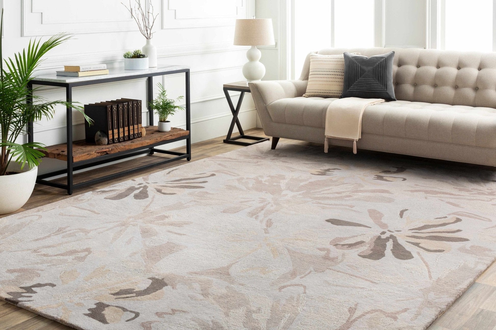 Ilfeld Athena Gray Floral Wool Rug - Quahog Bay Bedding