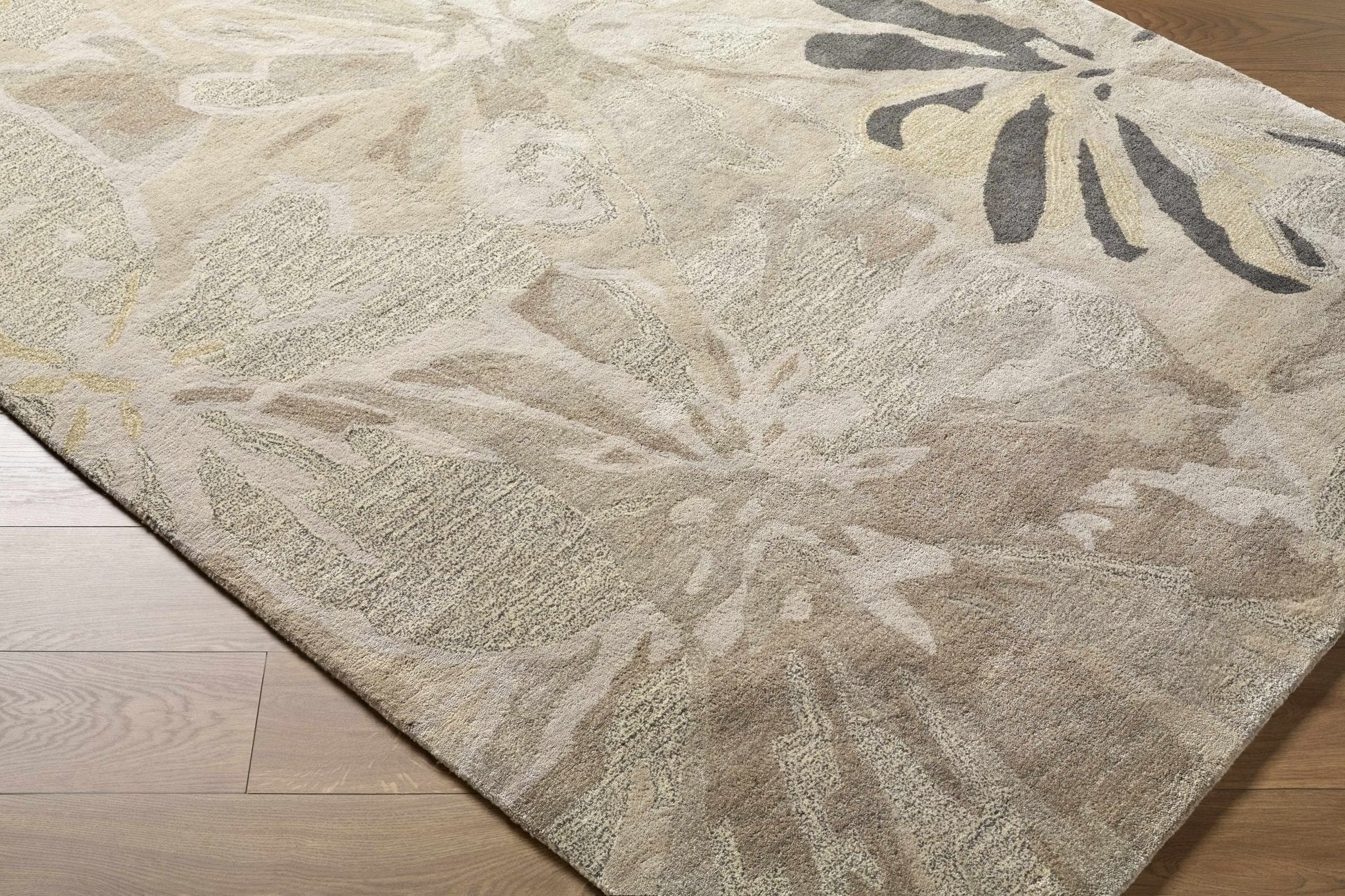 Ilfeld Athena Gray Floral Wool Rug - Quahog Bay Bedding