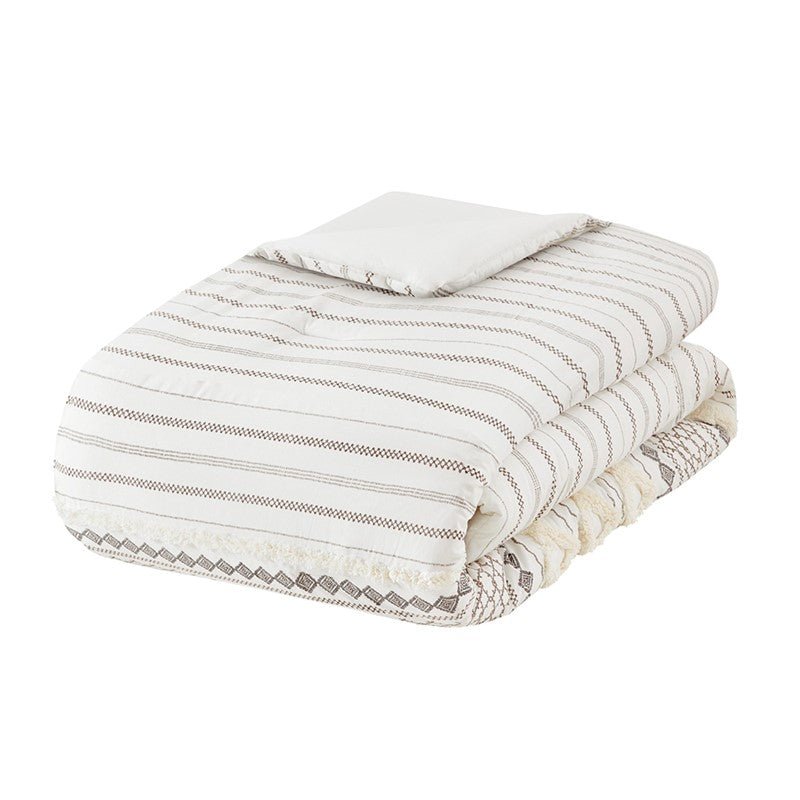 Imani Cotton Printed Comforter Set with Chenille Ivory - Quahog Bay Bedding