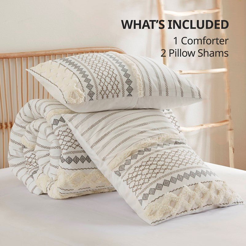 Imani Cotton Printed Comforter Set with Chenille Ivory - Quahog Bay Bedding