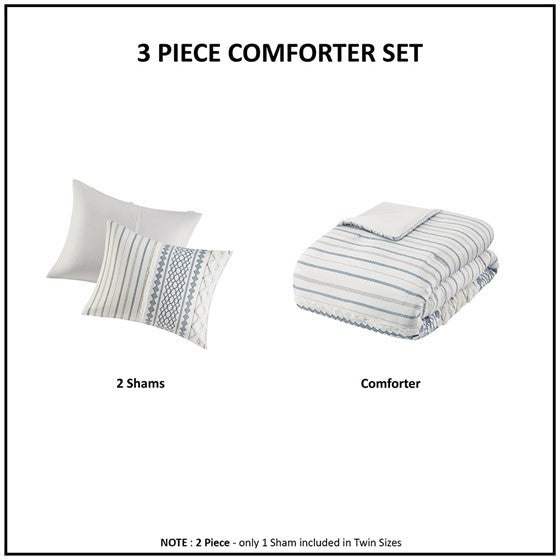 Imani Cotton Printed Comforter Set with Chenille Navy & White Hues - Quahog Bay Bedding