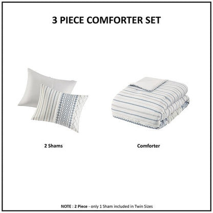 Imani Cotton Printed Comforter Set with Chenille Navy & White Hues - Quahog Bay Bedding