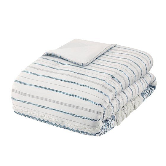 Imani Cotton Printed Comforter Set with Chenille Navy & White Hues - Quahog Bay Bedding