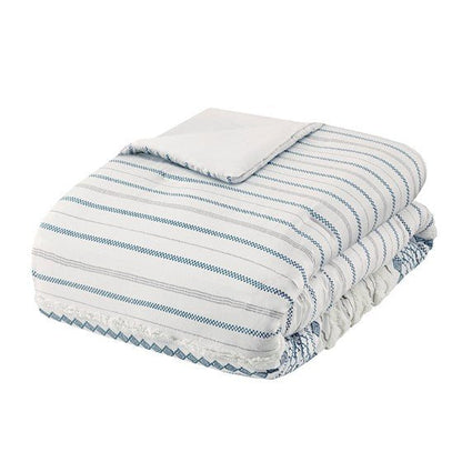 Imani Cotton Printed Comforter Set with Chenille Navy & White Hues - Quahog Bay Bedding