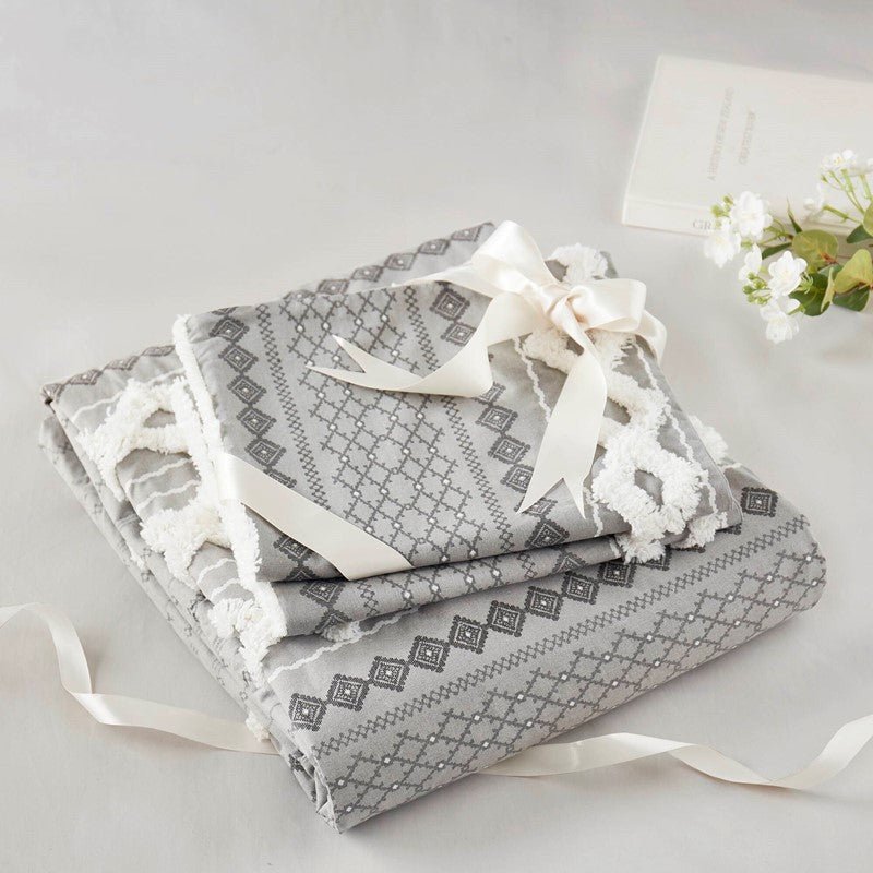 Imani Cotton Printed Duvet Cover Set with Chenille Grey - Quahog Bay Bedding