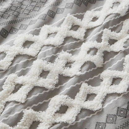 Imani Cotton Printed Duvet Cover Set with Chenille Grey - Quahog Bay Bedding