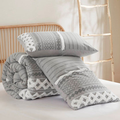 Imani Cotton Printed Duvet Cover Set with Chenille Grey - Quahog Bay Bedding