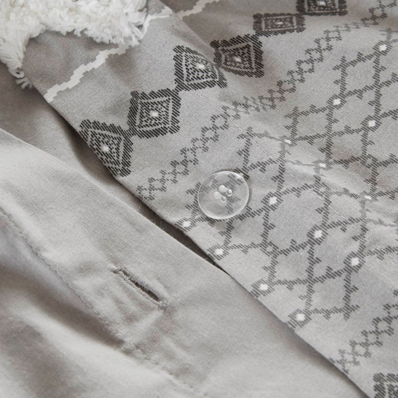 Imani Cotton Printed Duvet Cover Set with Chenille Grey - Quahog Bay Bedding